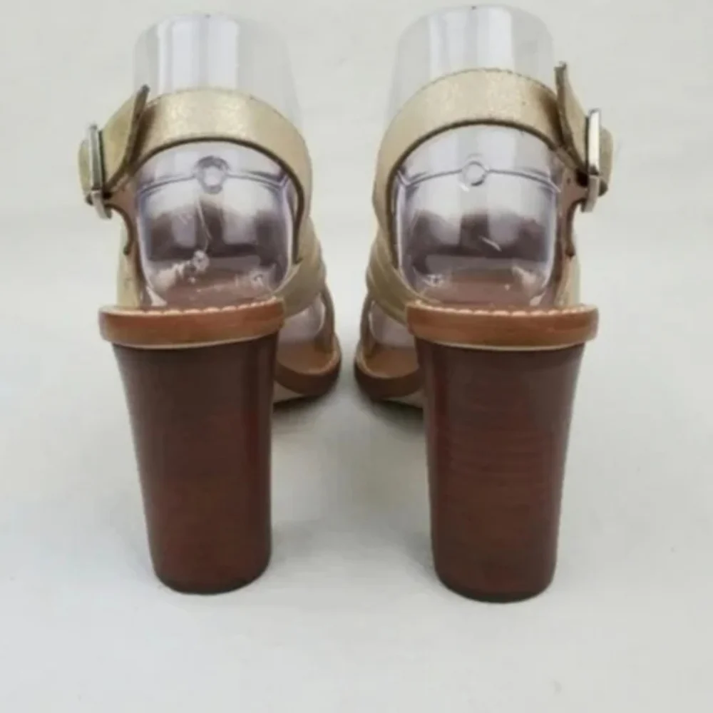 J.Crew Gold leather chunky heel sandals size 7